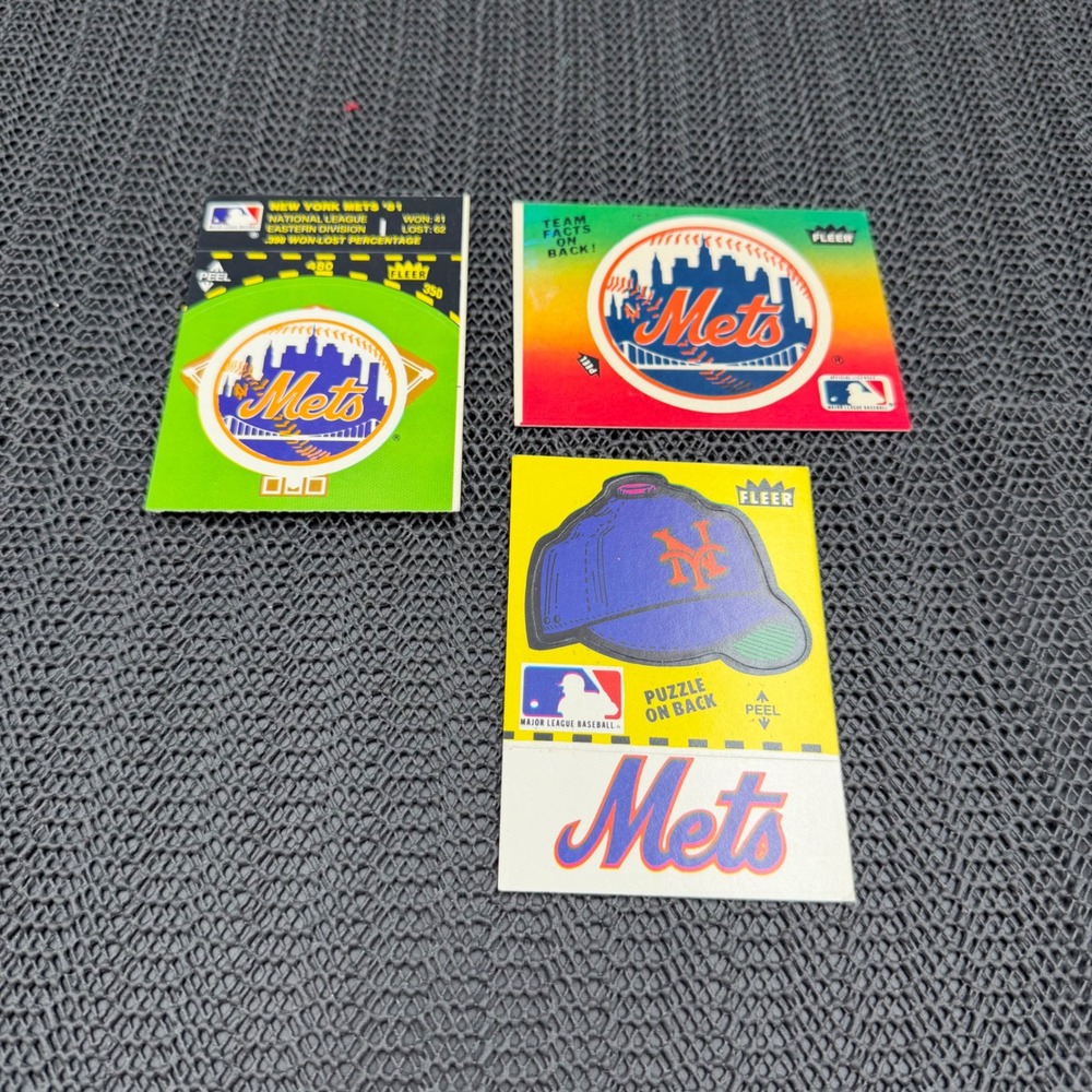 Vintage 1982 1983 Fleer New York Mets Sticker Card Lot 3 MLB Baseball Logo Cap